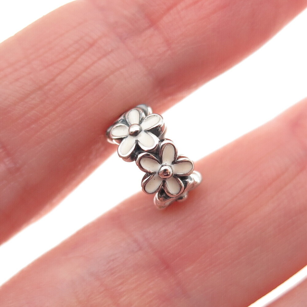 Pandora 925 Sterling Silver Enamel Darling Daisies Slide Spacer Charm